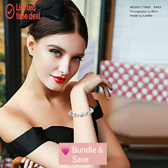 Sterling Silver Crystal Bracelet 7"+2" Extension, Gift Box, Women's Jewelry - Picture 5 of 8